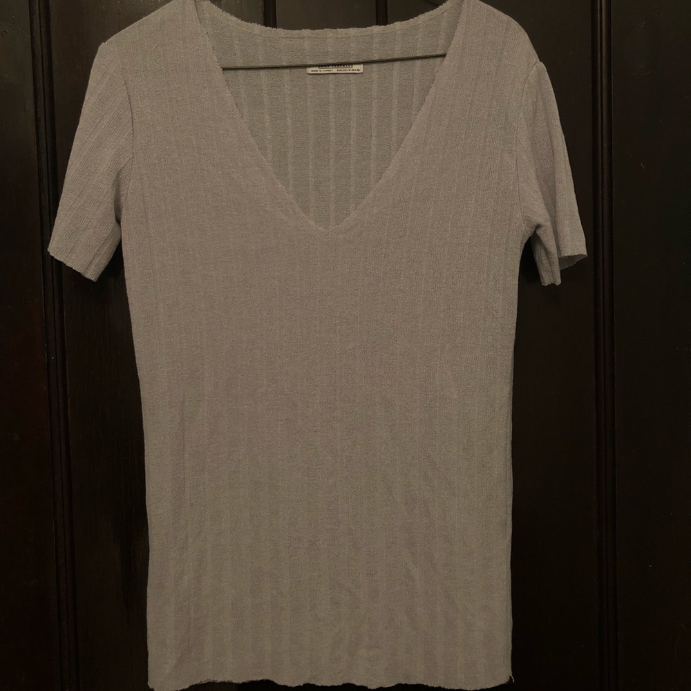 Zara ribbed grey v neck